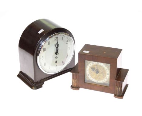 Smith Bakelite military mantel clock and Rotherham mahogany mantel clock