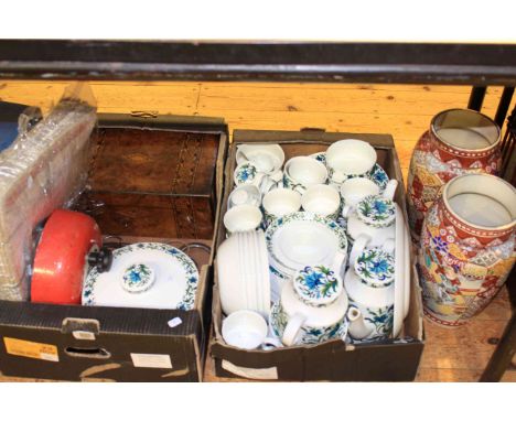 Midwinter 'Spanish Garden' dinner and tea service, pair Satsuma vases, inlaid box, horse bits, alarm bell and copies of The S