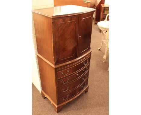 Mahogany bow front cocktail cabinet, kidney shaped occasional table and tripod wine table (3)