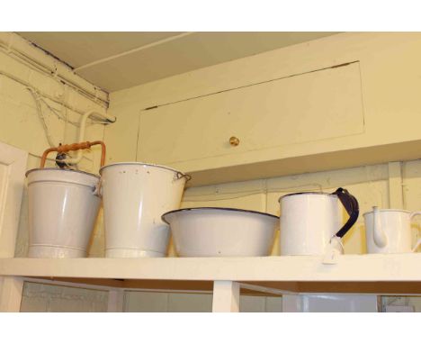 Five piece of vintage enamel kitchen ware