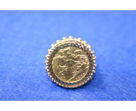 Edward VII Half sovereign, 1902, loose mounted as a ring, gross 9.4 grams