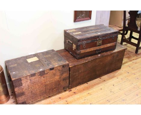 Victorian pine trunk, pine box and canvas and wood bound travelling trunk