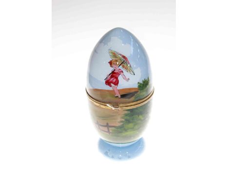 Painted glass egg shaped decanter and tot set