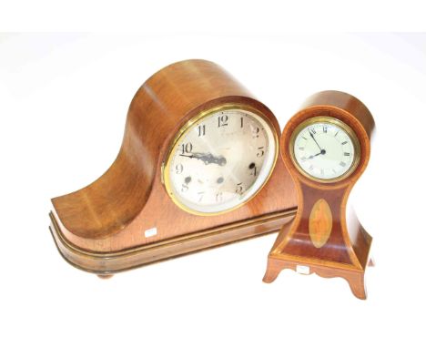 Edwardian inlaid mahogany balloon clock and mahogany mantel clock case