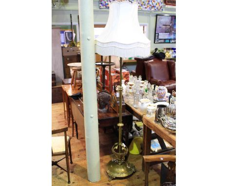 Edwardian brass telescopic standard lamp and shade
