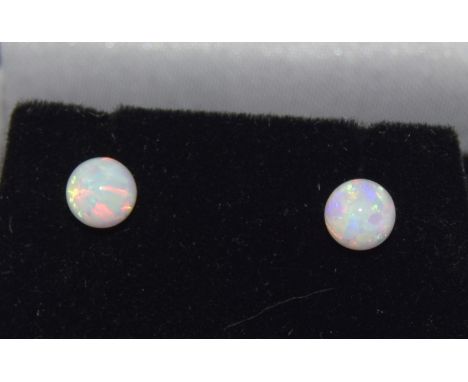 Pair silver and opal bead earrings