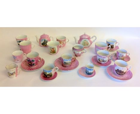 Mix tourism Cabinet china including 2 moustache guarded tea cups