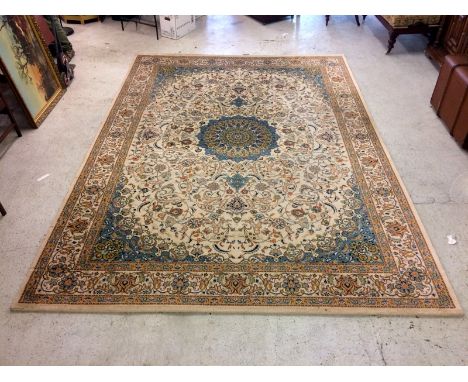 Large room size cream and blue carpet by Saray 350x250cm