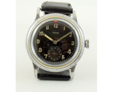 Silvana pilots wristwatch ,manual wind ,Black dial ,built to pre war 'FLIEGERUHR' specification with inner rotating bezel for