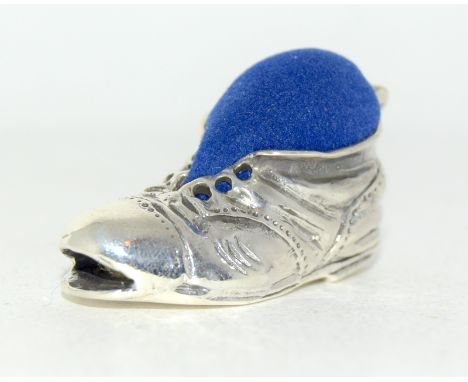 Silver boot shape pin cushion
