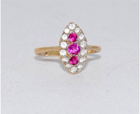9ct gold ladies ruby set art deco diamond shape ring size L