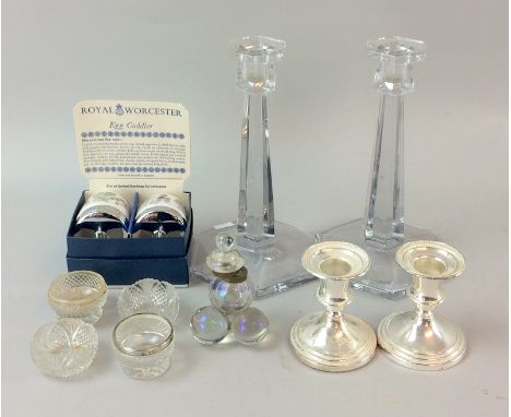 Mix silver and plate to include glass and silver salt and Worcester egg coddlers etc