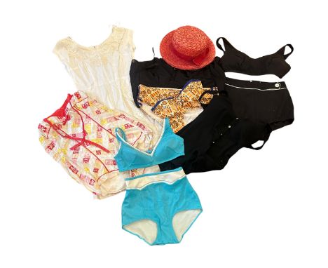 A quantity of vintage clothes and parts to include deconstructed 1950s evening gowns, a 1940s novelty print silk bolero (good