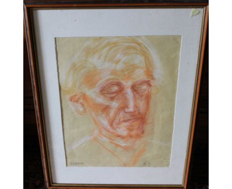 After L.S.Lowry Portrait of a man, head study, gouache, bears signature lower left, 45.5 x 33.5cm