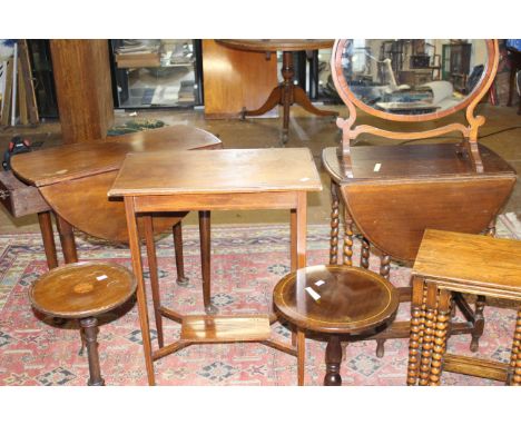 Collection of furniture items to include, drop leaf table with side draw, Drop leaf table with barley twist legs, swivel dres