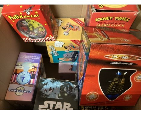 Novelty clock toys and Wallace and Gromit, Disney etc good range mostly stil boxed-Large selection in a box. (Quantity)