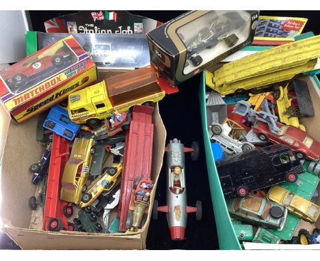 Vintage Diecast playworn toy cars and vehicles and a triang toy racing car toy etc and boxed examples-assorted years as shown