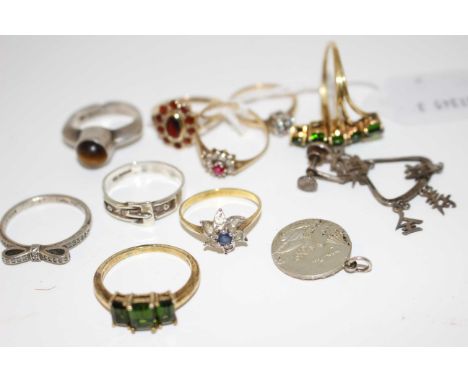 Selection of 9ct Gold and Sterling Silver Jewellery.  To include; a 9ct Gold Synthetic Ruby and Cubic Zirconia Cluster Ring (