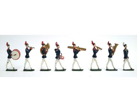 A vintage lead toy soldier marching band, comprising eight pieces 