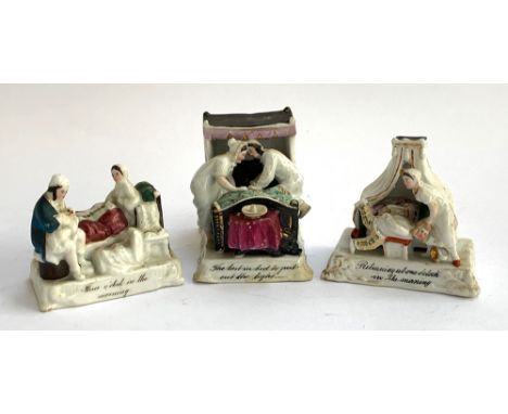 Three Fairings figures, to include 'Three o'clock in the morning', 'The last in bed to put out the light', and 'Returning at 
