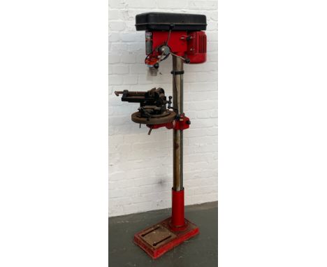 A Sealey 16 speed floor standing drill press/pillar drill, 16mm chuck, fitted with a Jacob 150 vice 