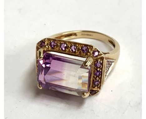 A 9ct gold dress ring set with purple stones, gross weight 5g 