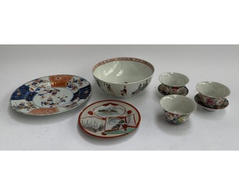 Various Chinese and Japanese ceramics to include an Imari plate, famille noire cups etc