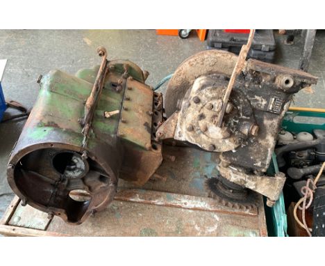 A Turner vintage winch; together with a very large four cylinder engine block, possibly for a tractor 