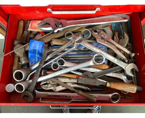 A very large lot of various spanners, to include an extremely large 18" adjustable spanner, swan neck spanners, ratchets, soc