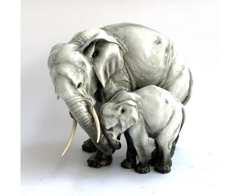 A large Italian ceramic elephant and calf, approx. 30cmH 