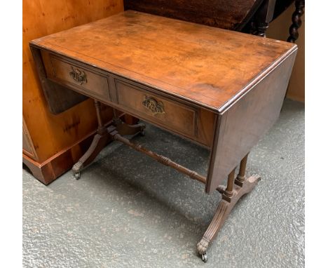 A small burr walnut veneer sofa table, 63x41x52cmH 