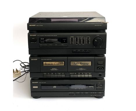 A Sharp hi-fi stack, to include turntable, tuner amplifier, cassette deck and CD player 