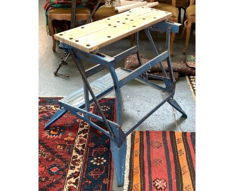 A folding workmate style portable workbench; together with two Record sash clamps 