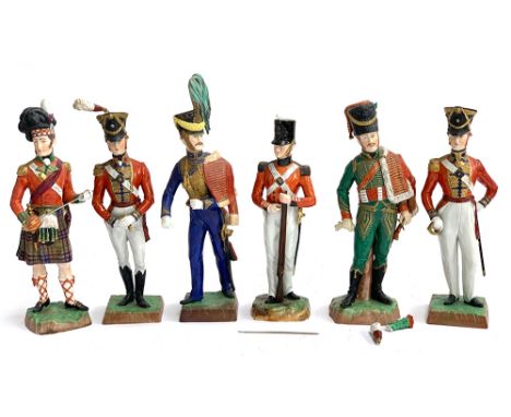 A collection of six Dresden military figures, 'Officier 3rd Guards' x2, 'Officier des Chasseurs a cheval de la garde', 'Royal