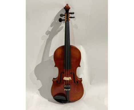 A late 19th/early 20th Century Stradivarius copy violin, restored, full sixed (4/4) two-piece figured maple back, cased with 