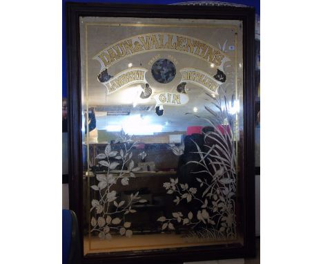 LARGE ADVERTISING MIRROR, DAUN & VALLENTINS, LAMBETH GIN DISTILLERY, DECORATED WITH BIRDS & REEDS OVERALL SIZE 140 cm X 190 c