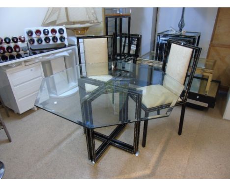 PIERRE VANDEL 1970s DESIGNER FURNITURE, DISPLAY STAND, MIRROR, COFFEE TABLE, DINING TABLE, 2 CHAIRS & NEST OF TABLES