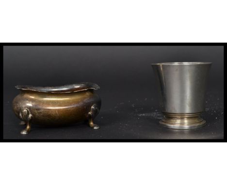 A 1940 Adie Bros of Birmingham silver hallmarked hunting beaker together with a VIctorian silver hallmarked table salt raised