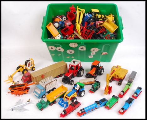 A large collection of agricultural &amp; construction themed vintage Britains Farm diecast models to include; tractors, trail