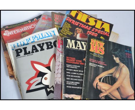 A collection of vintage 20th century gentlemen's pornographic magazines to include Men's Only , Playboy , Les Girls etc. Plea