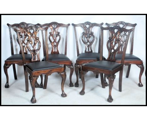 A good set of 6 Chippendale revival large mahogany dining chairs. Each raised on claw and ball feet with cabriole legs. Drop 