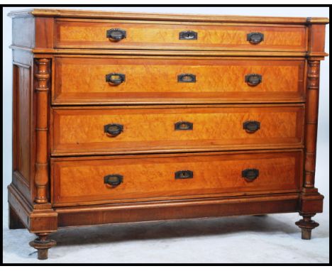 A good French walnut and marble top large commode chest of drawers. Raised on bun feet with a series of wide and deep drawers