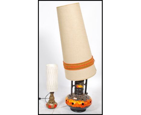 Two vintage 20th century West German pottery Fat Lava lamps of bulbous form having tall light shades.&nbsp;Measures 130cm.