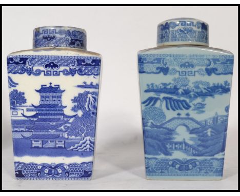 A 19th century Ringtons Tea Merchants tea caddy / pots along with a later example. Highest measures 21cm.&nbsp;