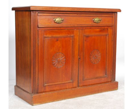 An Edwardian mahogany sideboard / dresser base&nbsp;comprising of a single drawer&nbsp;with brass plates and swan handles abo