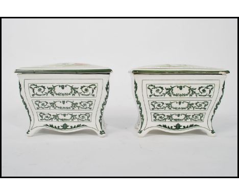 A pair of Royal Doulton Huntley & Palmers biscuit boxes No.459880 , modelled in the form of a 18th Century bombe commode, bar