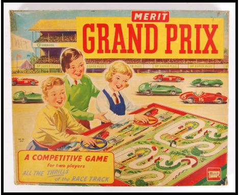 A charming vintage Merit made ' Grand Prix ' ' A Competitive Game! ' racing board game. Appears complete (but is unchecked) w