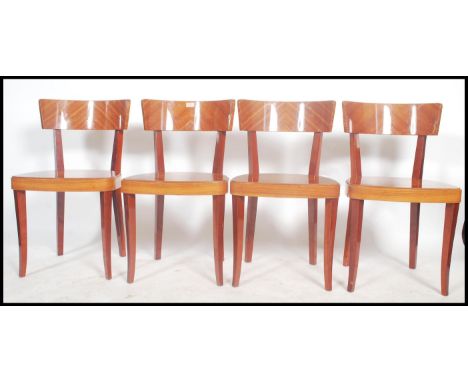 A set of 4 20th century Italian ' Sorrento ' ware kingwood type inlaid dining chairs. All raised on squared legs with inlaid 