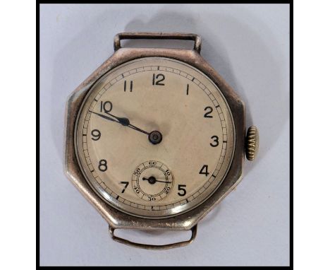 Rolex A stunning early 20th century manual wind&nbsp; octagonal shaped silver gents wrist watch. The case stamped for The Rol