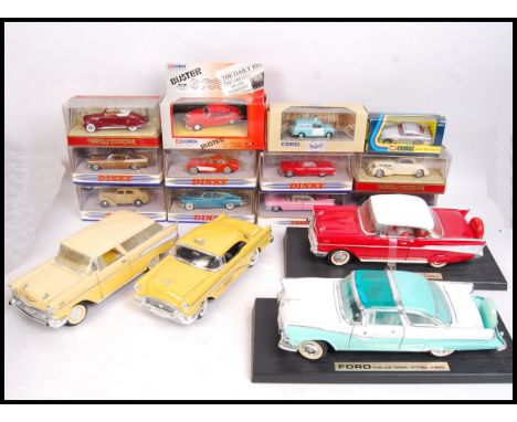 A quantity of loose &amp; boxed various branded diecast model vehicles to include; Corgi 01801 Buster, The Dinky Collection, 